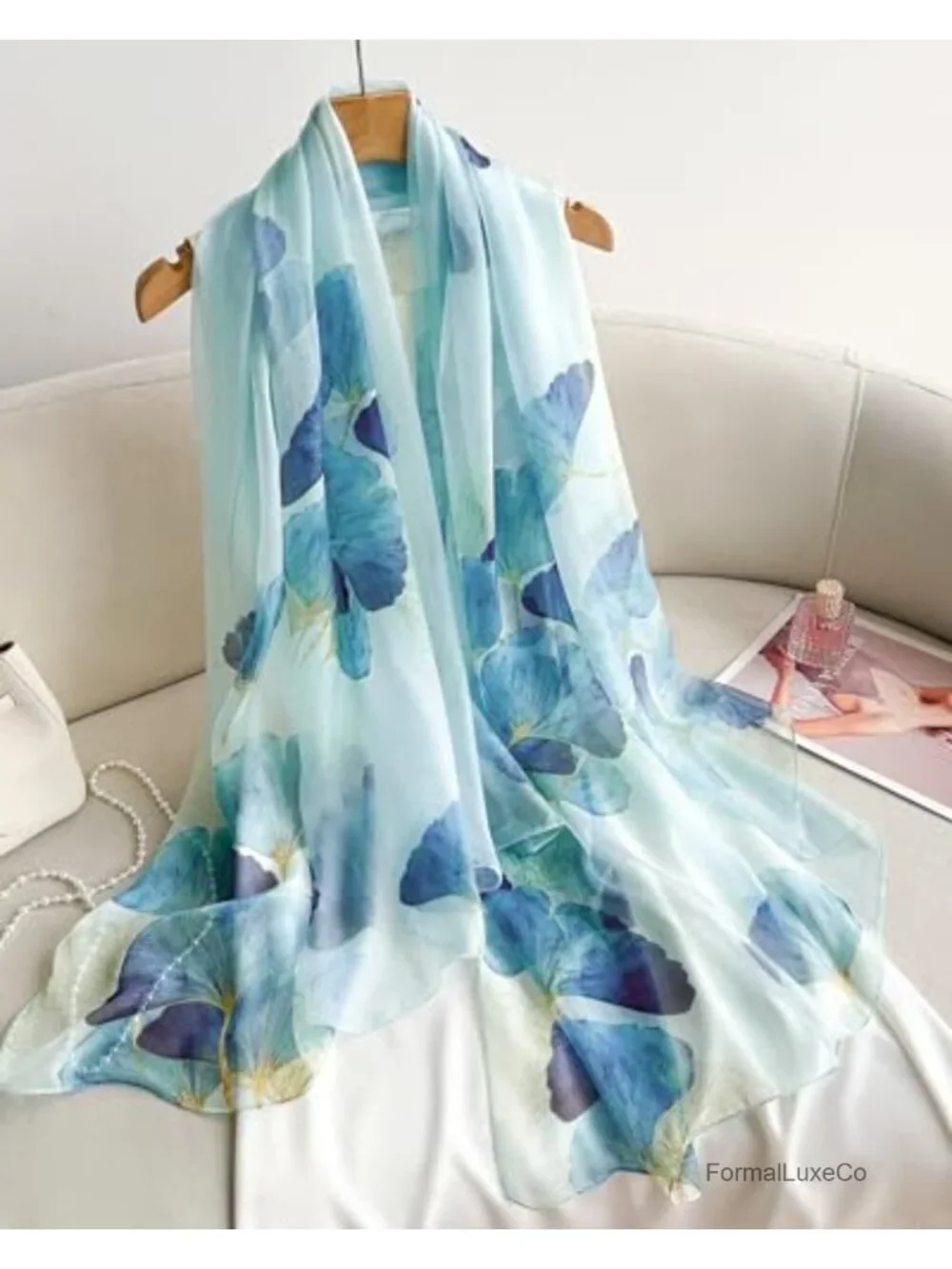 100% Mulberry Silk Large Chiffon Shawl Wrap Scarf for Women